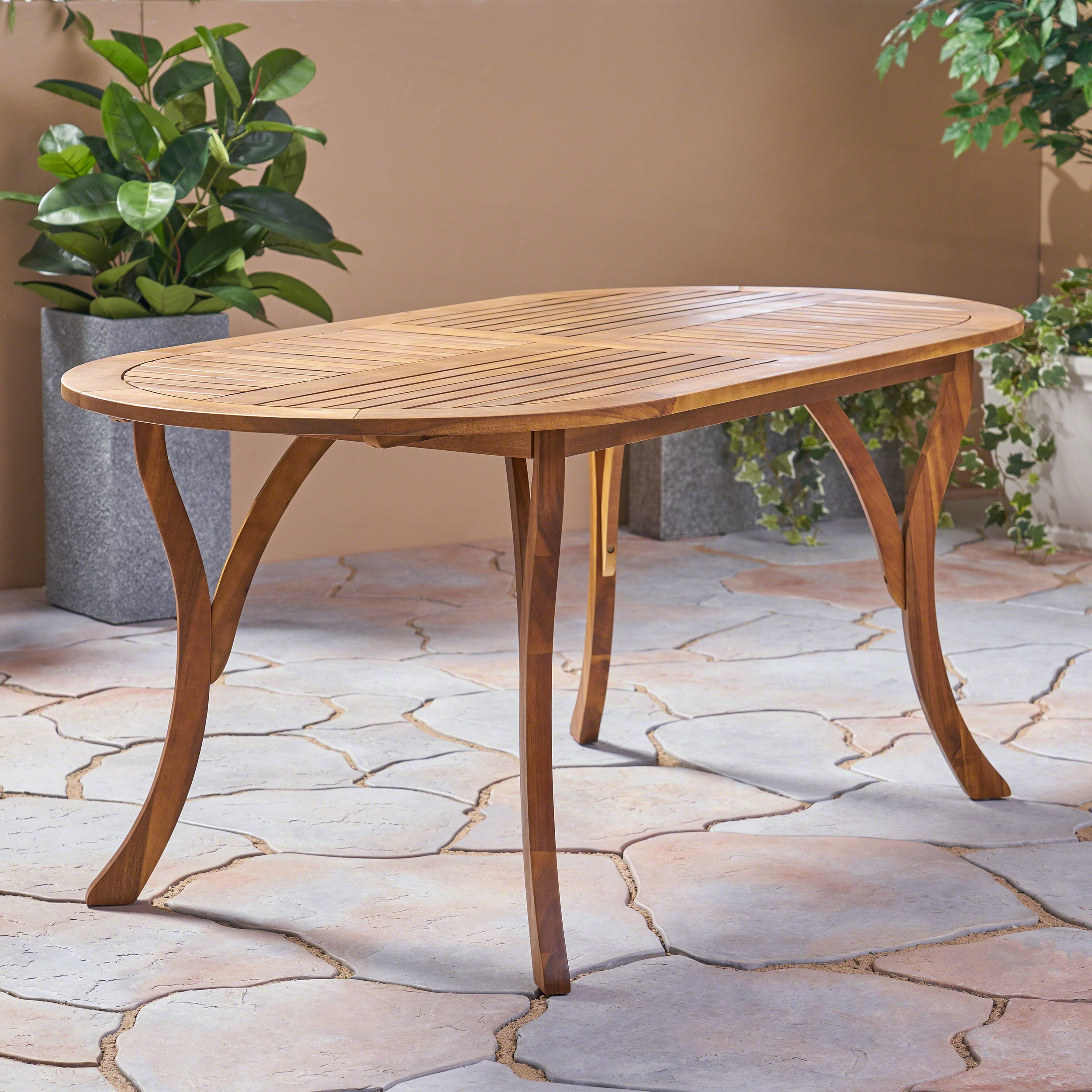 70" Oval Outdoor Patio Table, Outdoor Acacia Wood Table, Oval Dining ...