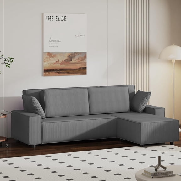 70" Oversized Cloud Couch, Mid Century Chenille Sofa with USB Charging Ports & Side Pockets, Deep Seat Wood Frame, Grey