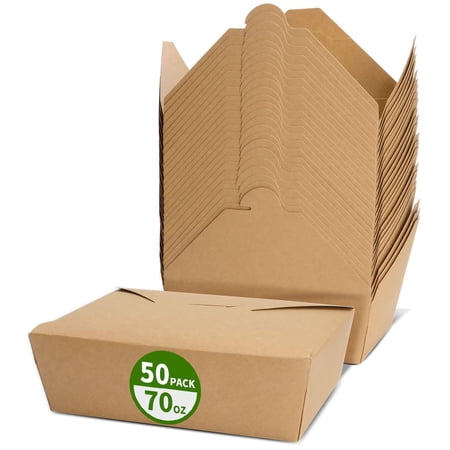 70 Oz Large Take Out Food Containers, 50 Pack, Brown Paper Microwavable To Go Boxes