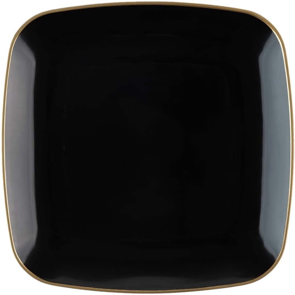 (70 PACK) EcoQuality 6" inch Disposable Square Black Plastic Plates with Gold Rim, China Like Party Plates, Heavy Duty Dessert Plate, Salads, Weddings, Baby Showers, Catering, Non Toxic