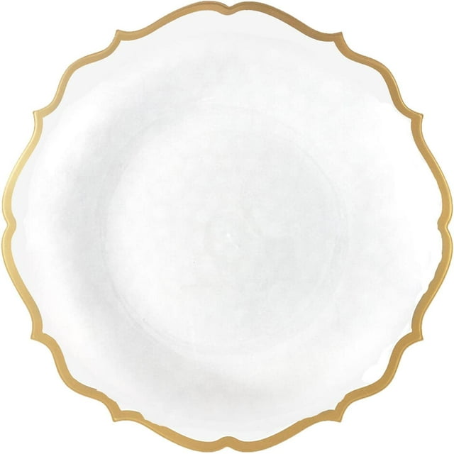 (70 PACK) EcoQuality 7.5" inch Round White Plastic Plates with Gold Rim Modern Design - Heavy Duty Large Disposable Charger Dinner Plate Weddings, Salad Plate, Tableware, China Like Party Plates
