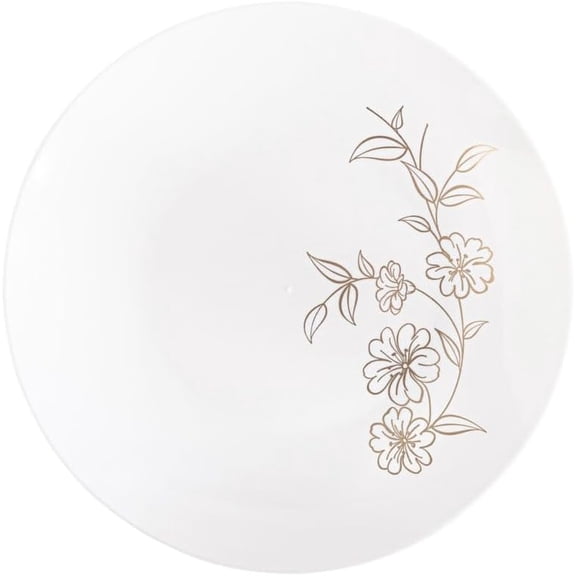 (70 PACK) EcoQuality 7" inch Round White Plastic Plates with Gold Primrose Design - Disposable China Like Party Plates, Heavy Duty Dinners Plates, Salad Plate, Dinners, Wedding, Serveware