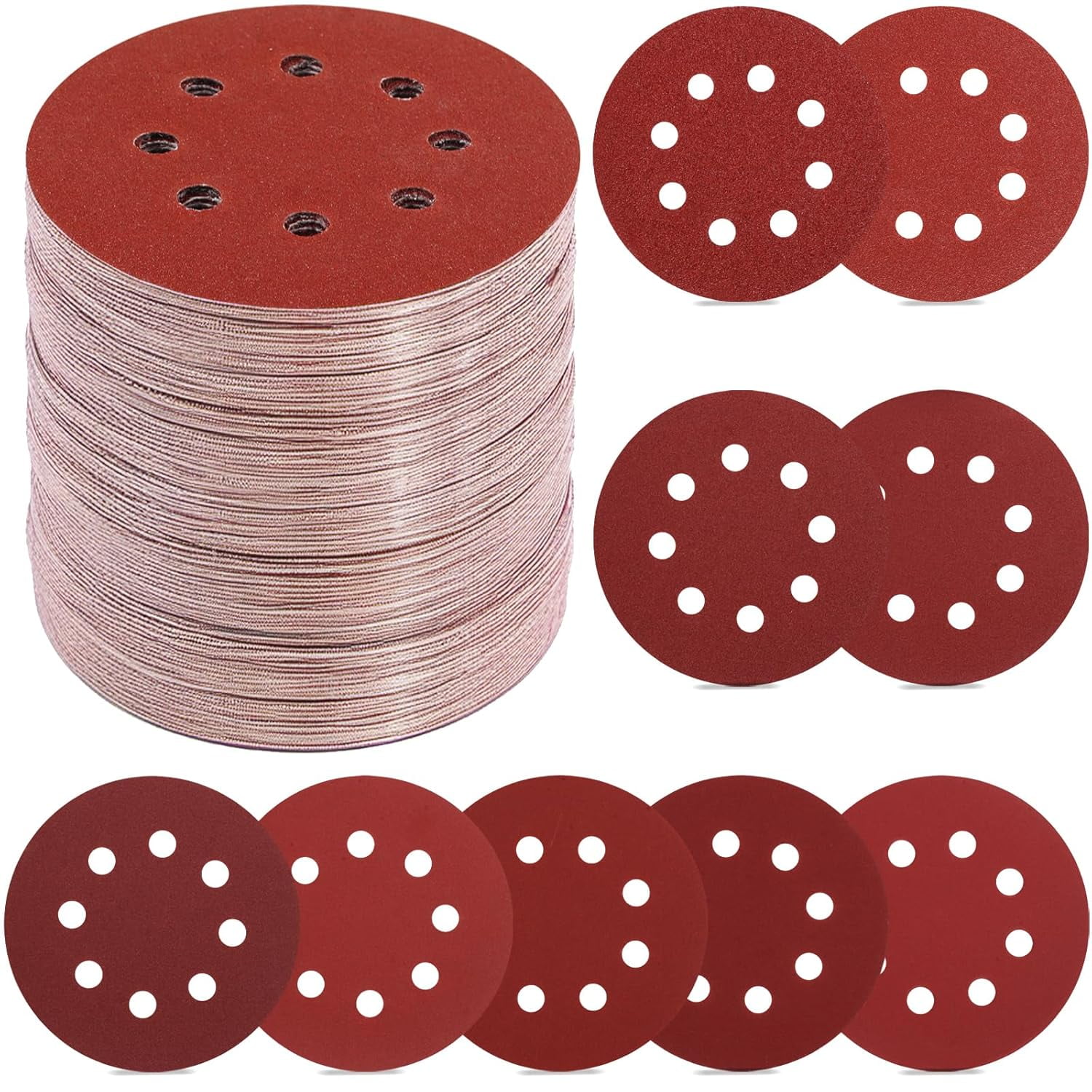 70 PCS 5 Inch Sanding Discs, 40 80 120 180 240 320 400 600 800 Grit Hook and Loop for Random Orbital Sander