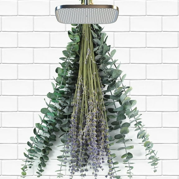 70 PCS Dried Eucalyptus Stems with Lavender Flowers Bundle for Shower, 17'' Natural Real Live Eucalyptus Leaves Branches Hanging Shower Plant for SPA Home Fragrance Bathroom Table Vase Decor