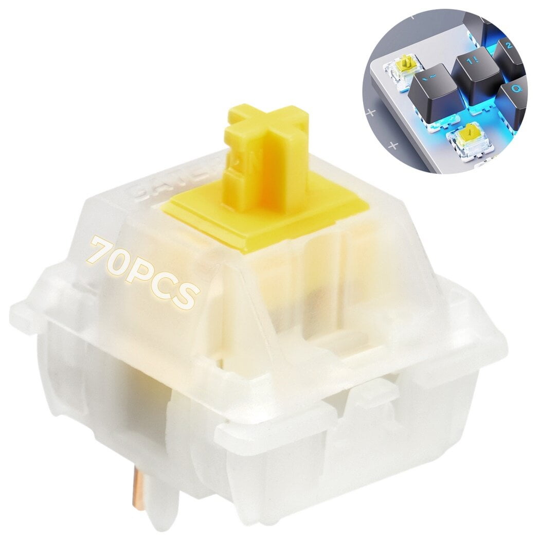70 PCS Milky Yellow Pro Switches, 5Pin Prelubed Linear Switches for