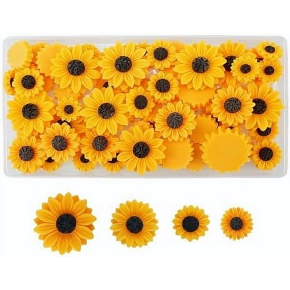 70 PCS Sunflower Resin Flatback Resin Sunflower Flowers with No Holes Bulk Embellishments for Crafts Scrapbooking Accessories$$Art & Craft