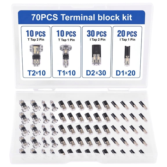 70 Pack 2 Pin Straight Plug Wire Connectors Tool Free No Stripping No Soldering Quick Splice Terminal Blocks for LED Strip Lights Speaker Low Voltage Wiring PC Insulated Electrical Connectors