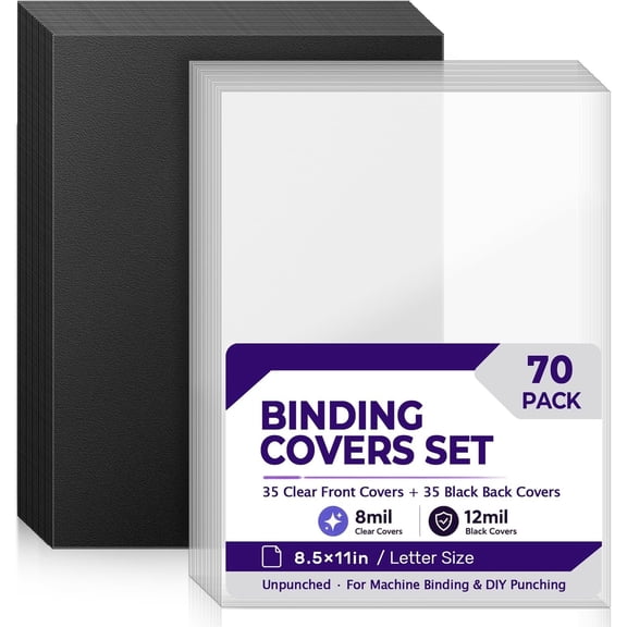 70 Pack Binding Covers and Backs Set, 8.5x11 Inch