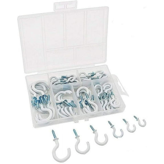 70 Pack Ceiling Hooks Assortment Kit, 6 Sizes Vinyl Coated Screw Hooks for Hanging Plants,Mug,Wind Chimes,Kitchen Utensils, Jewelry- for Indoor and Outdoor Use - White