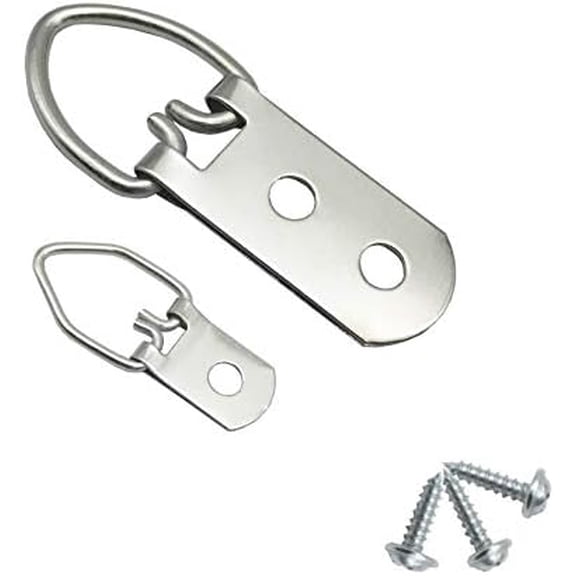 70 Pack D-Ring Steel Picture Hangers Heavy Duty with Screws Picture Frames Double Holes Clasp Picture Hang Solutions, for Hanging Clock Paintings Artwork Picture Frame Hook Photos Mirrors