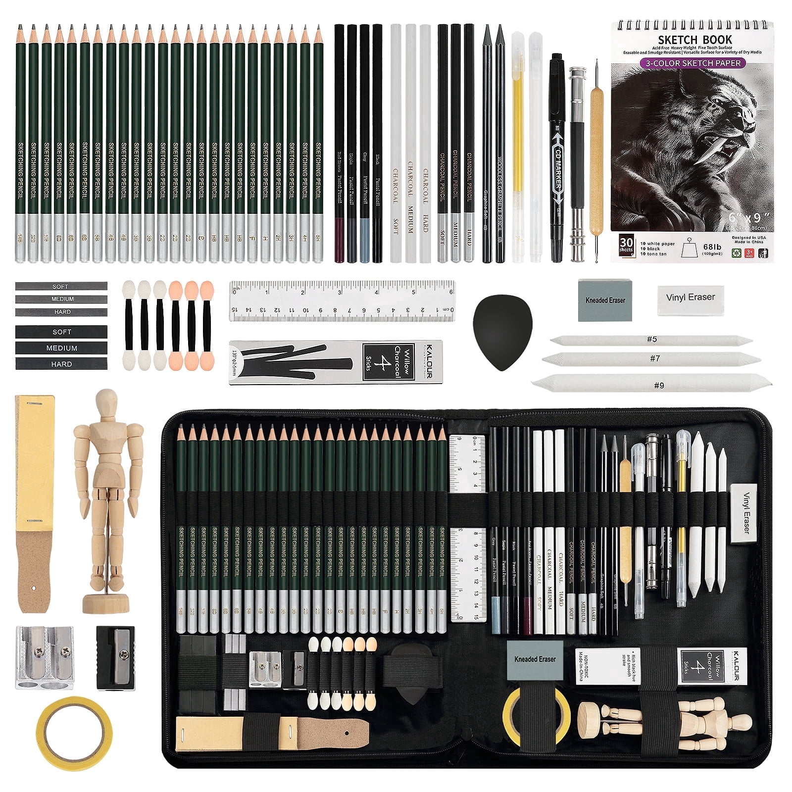 70 Pack Drawing Set Sketching Kit,  Sketch Pencils Art Supplies for Adults Artists Kids with Sketchbook,Graphite,Charcoal Pencils,Blending Tools
