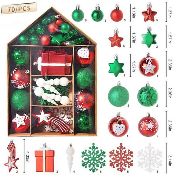 70 Pack Multicolor Christmas Ball Ornaments Set of Houses Painted Christmas Tree Ornaments Universal Size