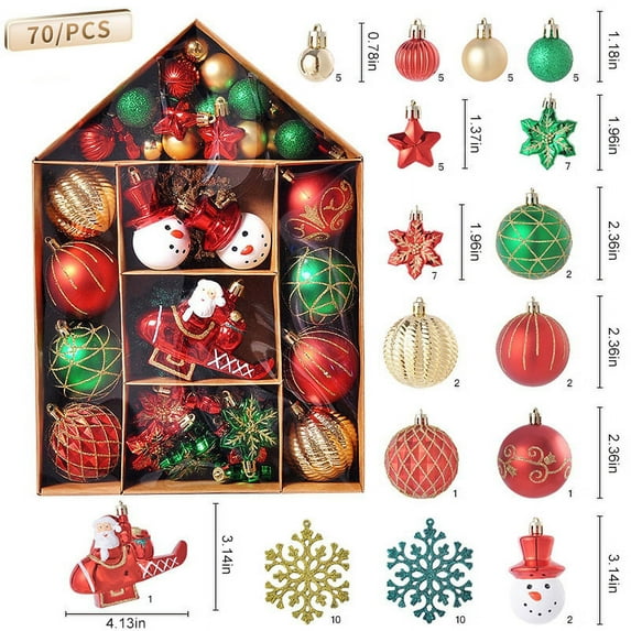 70 Pack Multicolor Christmas Ball Ornaments Set of Houses Painted Christmas Tree Ornaments Universal Size