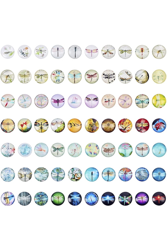 70 Pcs 25mm Printed Glass Cabochons Flatback Dome Cabochons Mosaic Tile for Photo Pendant Making Jewelry Dragonfly for DIY