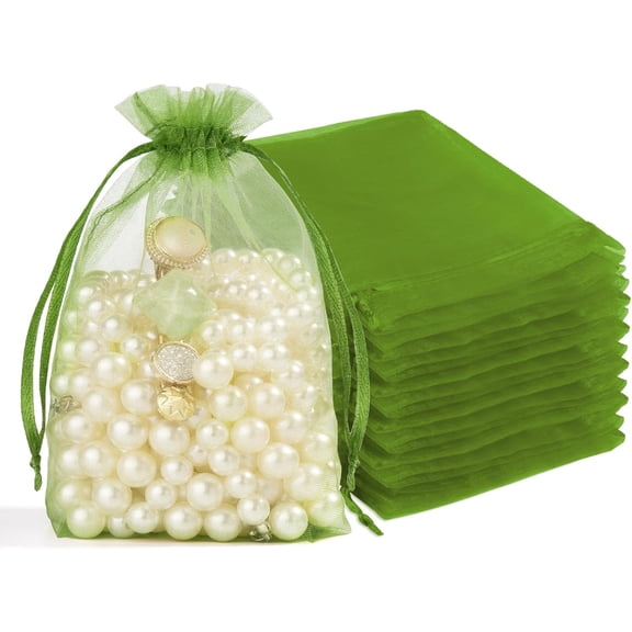 70 Pcs 6x9 Inch Green Organza Bags, Small Mesh Bags Drawstring for Gifts, Elegant Jewelry Pouches for Wedding Favor, Easter Candy, Spring Party Favor & Christmas Birthday Decor