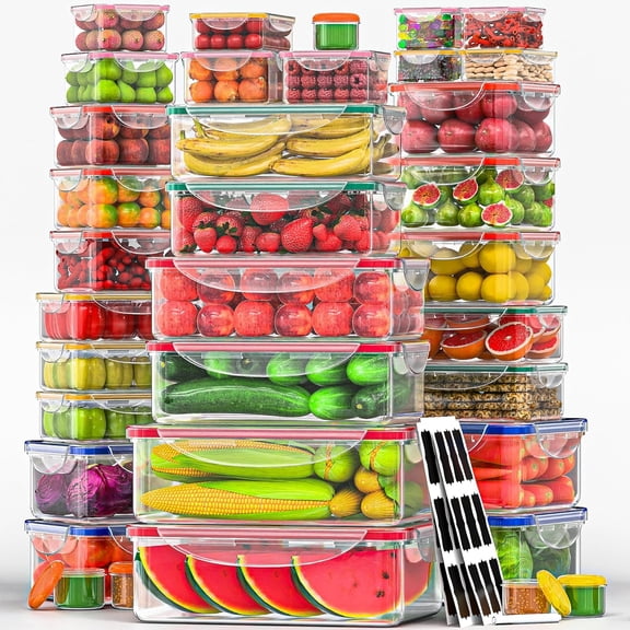 70 Pcs Airtight Food Storage Containers Set with Lids 2500 ML to 8.1 oz Stackable Microwave Safe BPA Free Plastic Bowls
