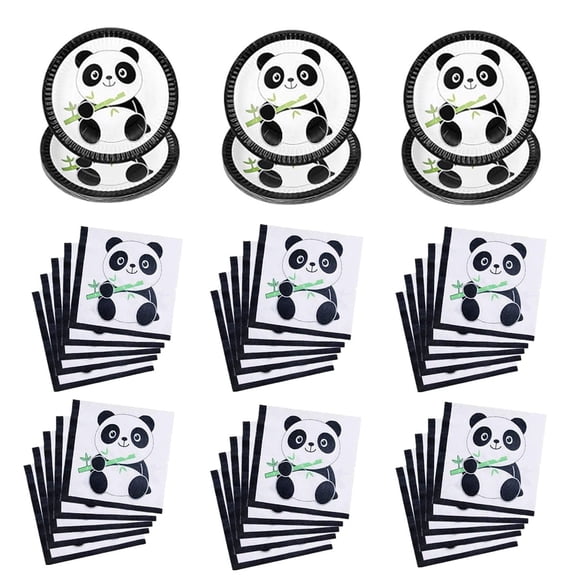 70 Pcs Black White Panda Disposable Tableware Set, Include 30 Plates and 40 Napkins for Kids Baby Shower Birthday Party Supplies, Serve 30 Guests