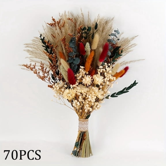 70 Pcs Brown and Orange Natural Dried Floral Bundle, 16.92 inch Boho Fall Ornament for Wedding Bedroom Farmhouse Home Decor
