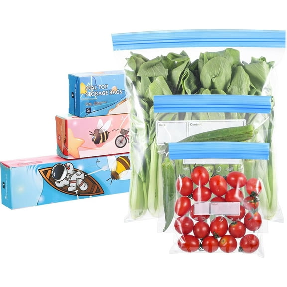 70 Pcs Freezer Bags, Ziplock Bags Food Reusable Sandwich Bags Zip Seal Food Bags, BPA Free Zip Lock Bags, Food Storage Freezer Bags for Fruits,Meat,Grains,Vegetables,Candies (3 Sizes)