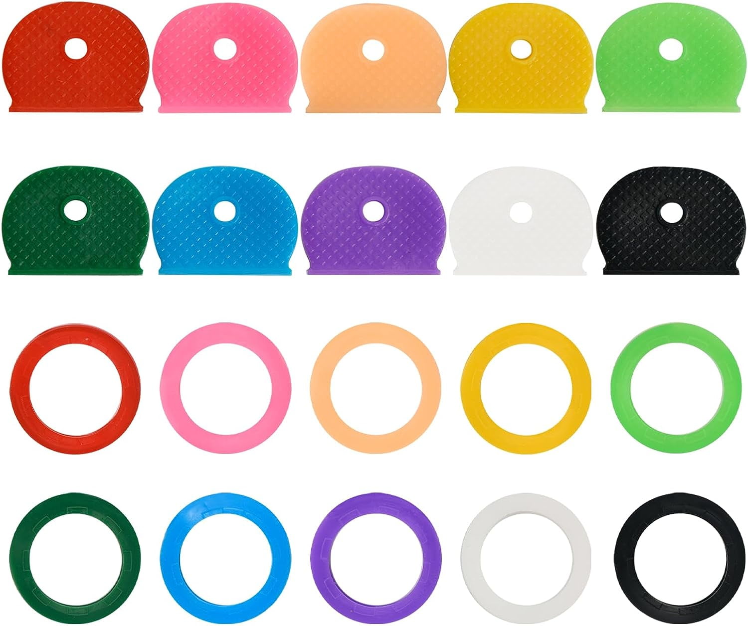 70 Pcs Key Cap Tags, Key Covers Caps, 10 Assorted Colors & 2 Shape Key identifiers with Box