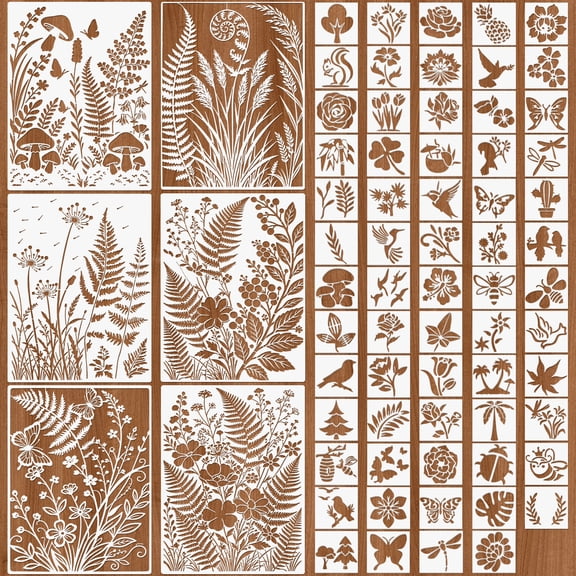 70 Pcs Large Flower Stencils for Walls, 14.5" and 3" Reusable PET Botanical Templates for Painting on Wood