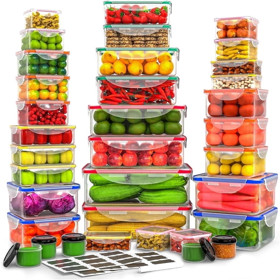 "70-Pieces Large Food Storage Container with Lid Airtight & Leakproof, Total 771 Oz | BPA-Free Plastic Food Container, Microwave/Freezer/Dishwasher Safe, Stackable Meal Prep Food Storage Containers "