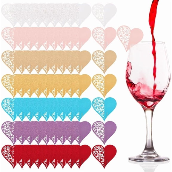 70 Pcs Paper Drink Markers 7 Colors Hollow Out Heart Wine Glass Marker Party Drink Tags Heart Shape Wine Charms Identifier