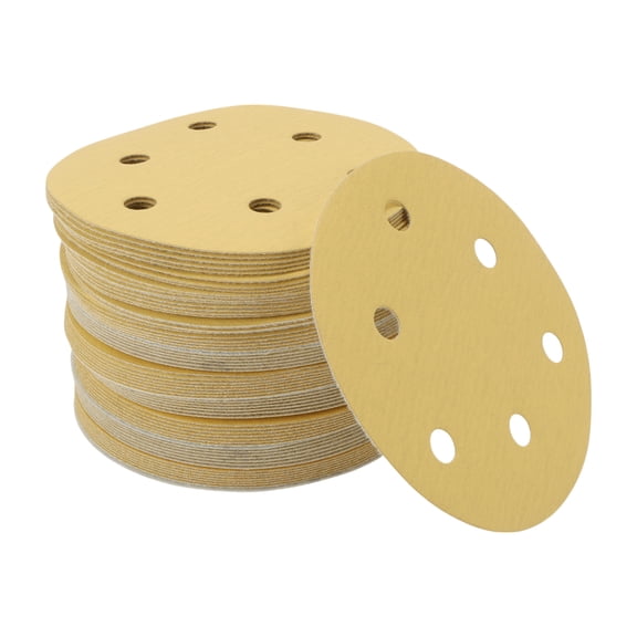 70 Pcs Round Sandpaper 6 240 Grit Hook and Loop Sanding Sheets Universal for Automotive Refinishing 125x125mm Aluminum Oxide Yellow