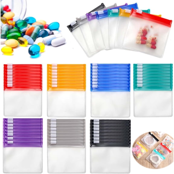 70 Pcs Zippered Pill Pouch Yahome Travel Medicine Organizer Reusable Translucent Plastic Pill Bags with Slide Lock Self-Sealing Plastic Case for Home Office Organizing Small Items, Random Color