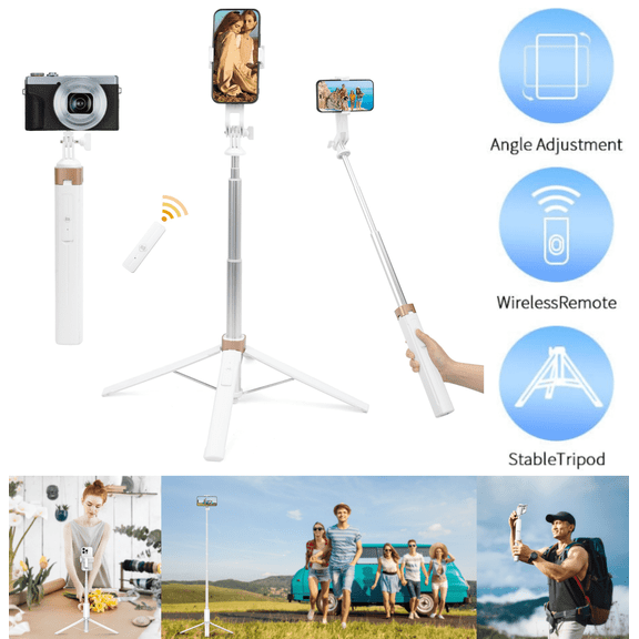 70" Phone Tripod, Extendable Selfie Stick Tripod with Bluetooth Remote, All-in-One Aluminum Phone Tripod Stand for GoPro, 4.7"-7" iPhone and Android Smartphones