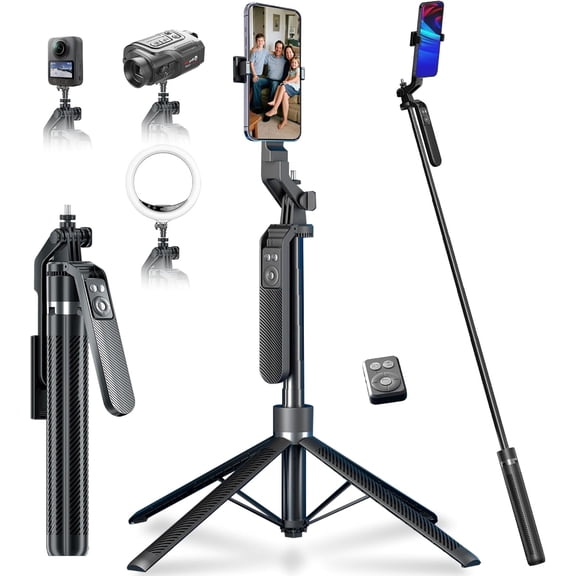 70" Phone Tripod Stand with Wireless Remote, Portable All-in-One Extendable Tripod for Video, Selfies & Photos, Tall Travel Tripod Compatible with iPhone, Samsung, Android & Camera