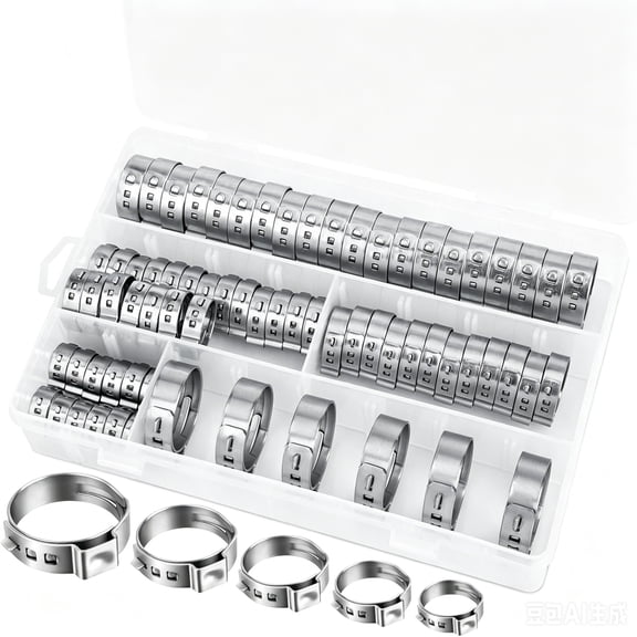 70 Pieces 304 Stainless Steel PEX Clamp Rings - Durable Single-Eared Hose Clamps for Plumbing Connections