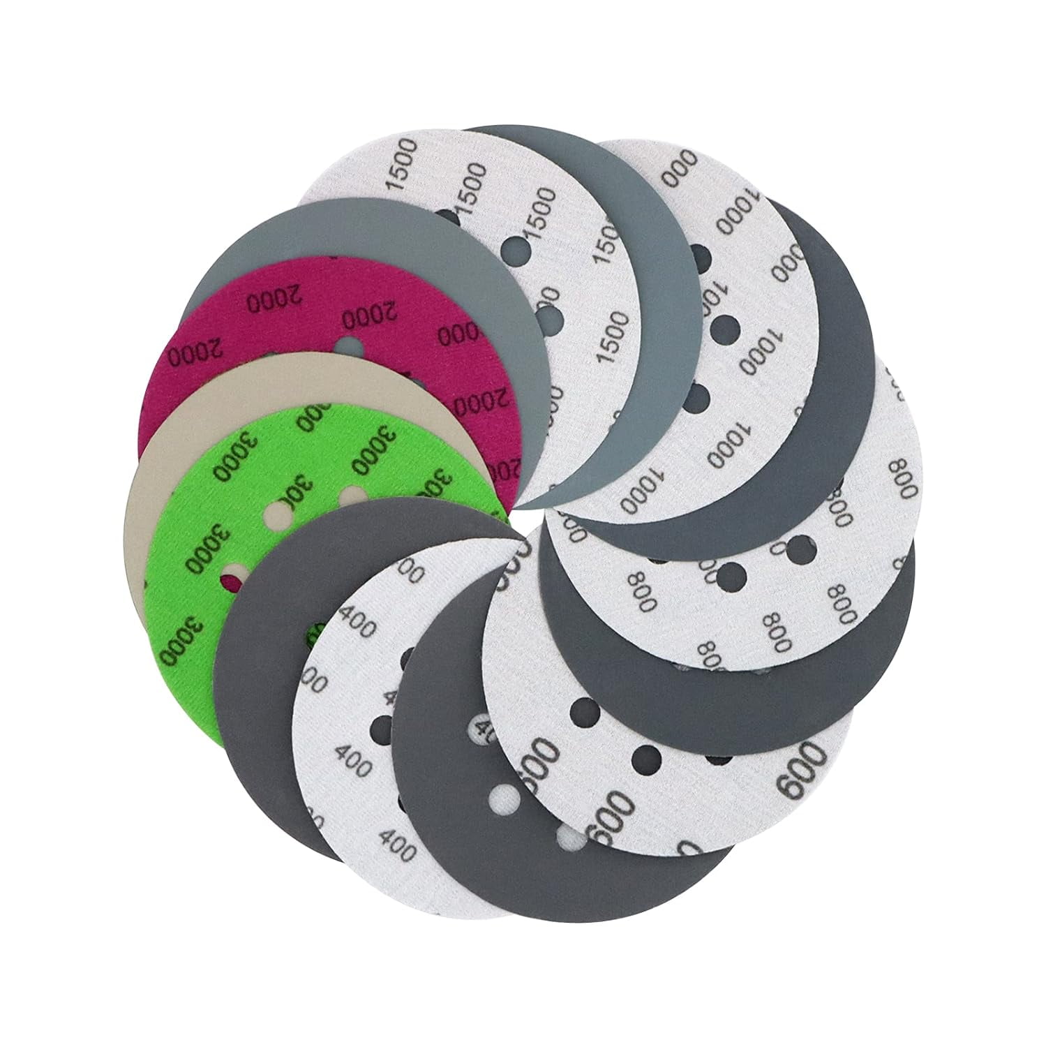 70 Pieces Wet Dry Sanding Discs, 5 Inch 8 Holes Hook and Loop 400/600/800/1000/1500/2000/3000 Assortment Grits for Orbital Sander Automotive Wood Metal Plastic Sanding Polishing
