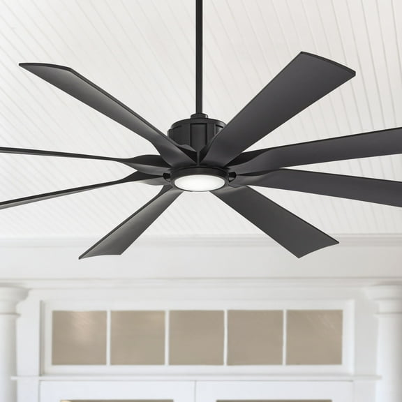 70" Possini Euro Design Defender Modern Indoor Outdoor Ceiling Fan with Dimmable LED Light Remote Control Matte Black Damp Rated for Patio Exterior
