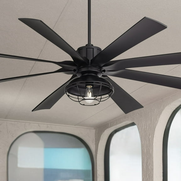 70" Possini Euro Design Defender Modern Industrial Indoor Outdoor Ceiling Fan LED Light Remote Matte Black Damp Rated Patio House