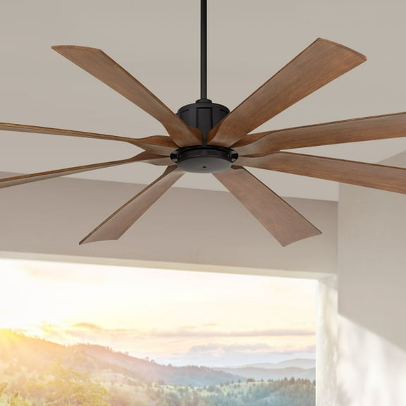 70" Possini Euro Design Defender Modern Industrial Indoor Outdoor Ceiling Fan Remote Control Matte Black Koa Damp Rated for Patio