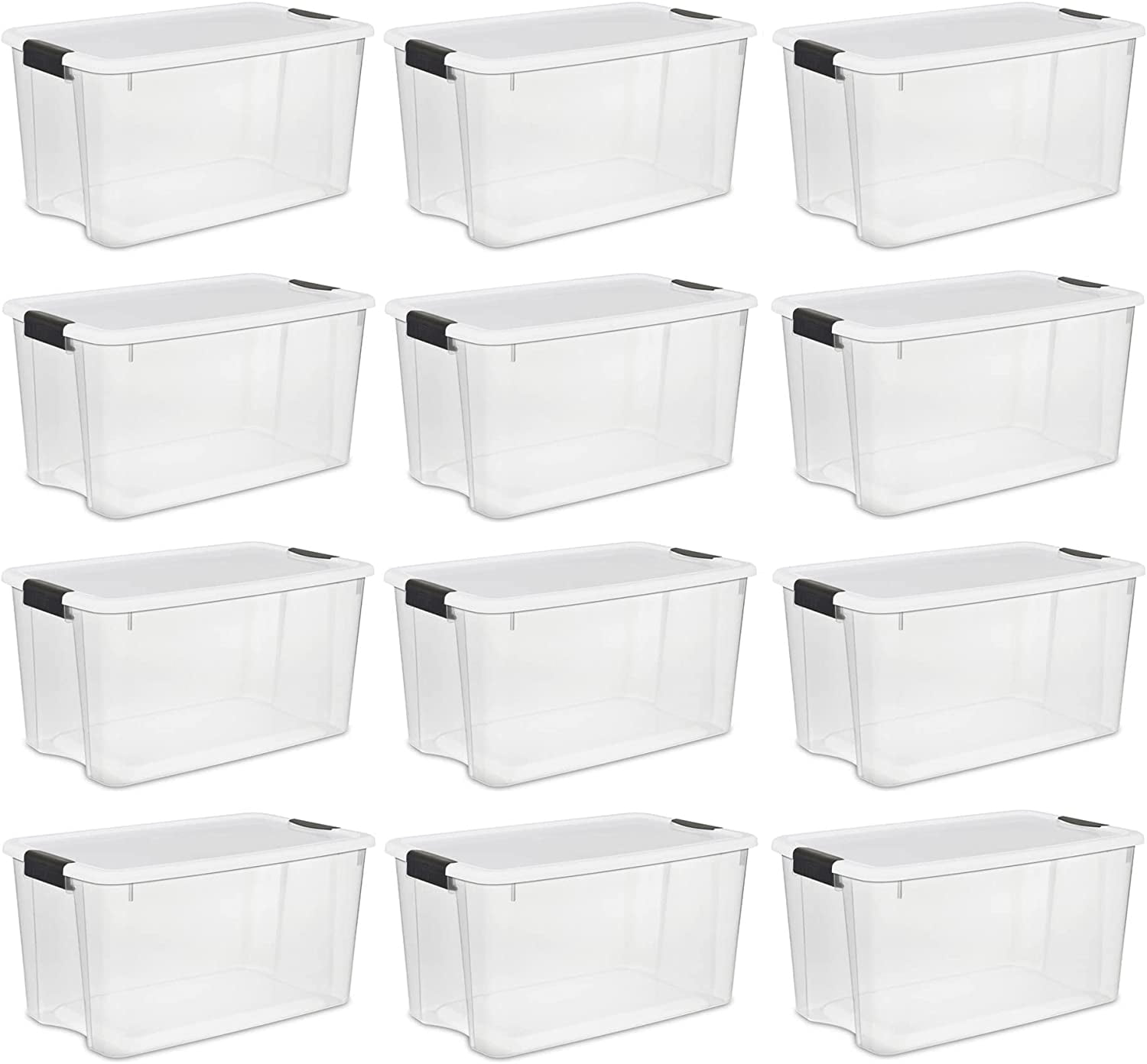 70 Quart Clear Plastic Stackable Storage Bin with White Lid