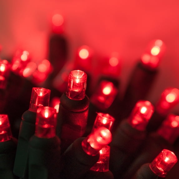 70 Red 5mm LED Christmas Lights, Outdoor String Lights, Christmas Decoration, Green Wire, 24' Length 4" Spacing