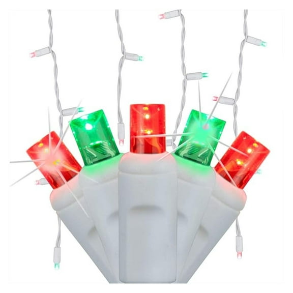 70 Red/Green Pulsing Twinkle LED Icicle Christmas Lights, 7.5 ft White Wire Indoor/Outdoor Grade Holiday & Christmas Roof Lighting