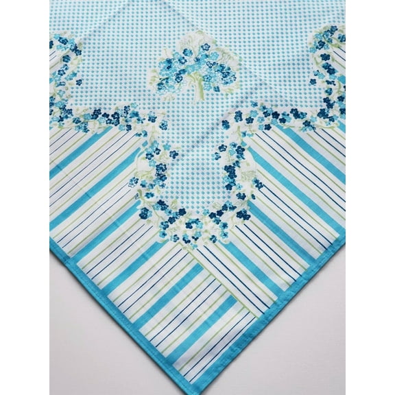 70" Round Blue Tablecloth Printed, Round-1 pc +39" Square Overlay+6 Napkins Set