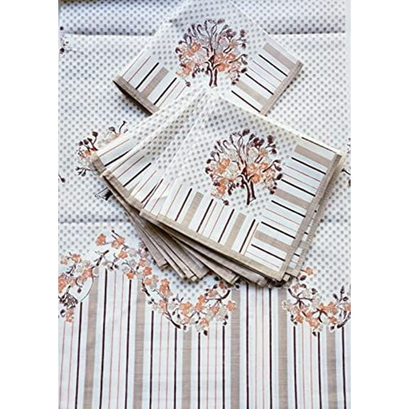 70" Round Blue Tablecloth Printed, Round-1 pc +39" Square Overlay+6 Napkins Set