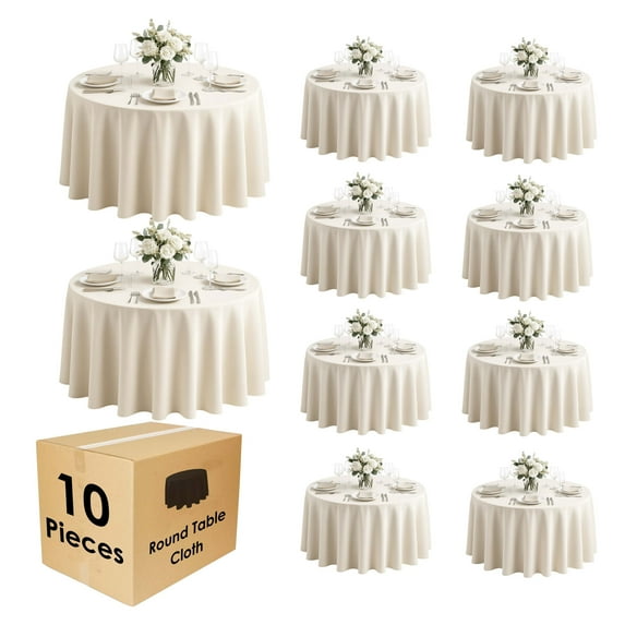 70" Round Polyester Tablecloth Ivory- 10pc. for Home décor, Weddings, Party events, or Restaurants.