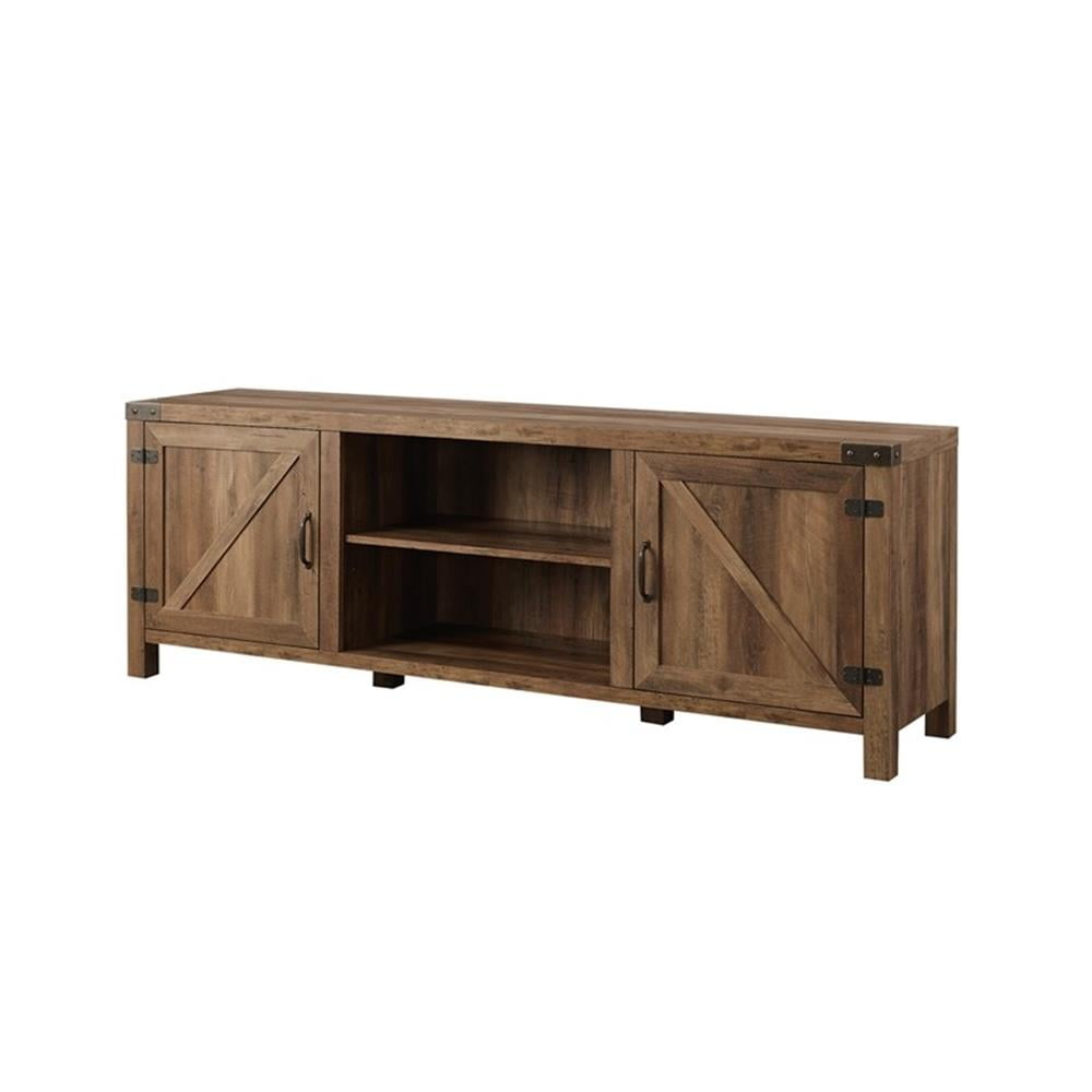 Modern Farmhouse 70" Gray Wash TV Stand with Barn Door Cabinets