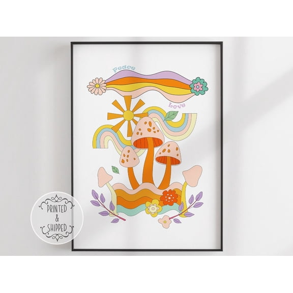 70'S Retro Print, Wall Art Print, Hippy Wall Art, Wall Decor Print, Home Decor, Seventies Retro Flower Power Print Home Decor #1929, Unframed Canvas Size 24x36