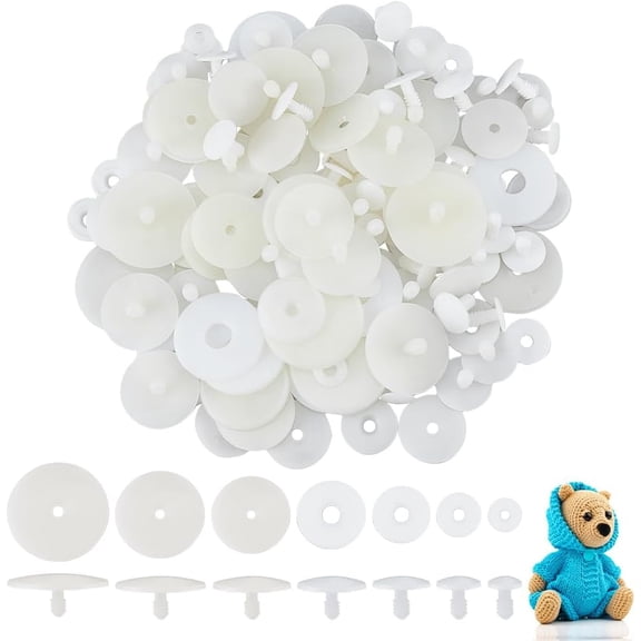 70 Sets 7 Sizes Joints Safety Joints Plastic Movable Joints Animal Joints Body Joints with Washers Limbs and Head Joints for Soft Stuffed Amigurumi Crochet Making White