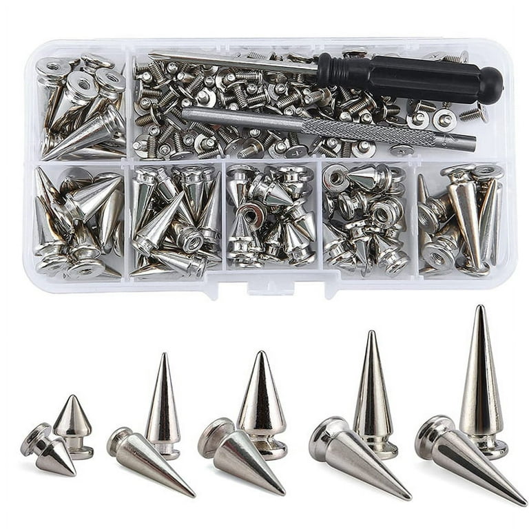 70 Sets Silver Mixed Shape Spikes and Studs Cone Croc Spikes Leather Rivet  Kit