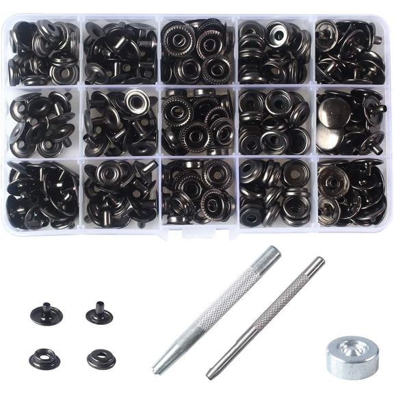 70 Sets Snap Fasteners Kit, Snap Button Kits Metal Snaps Buttons Set Heavy Duty Leather Snap Fasteners Kit with 3 Setter Tools for Denim, Leather Jackets, Bags