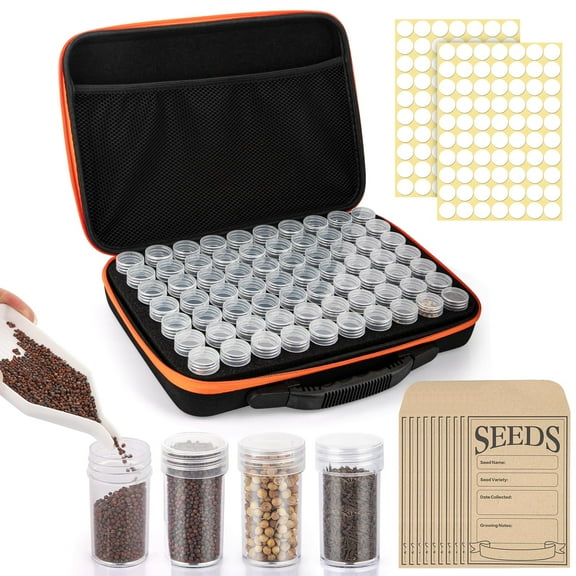 70 Slots Organizer Storage Box MVR1with 10PCS Envelopes, Premium Containers for Various Sizes Vegetable and Flower Garden Seeds, Gardening Keeper Set with Useful Accessories (Orange)