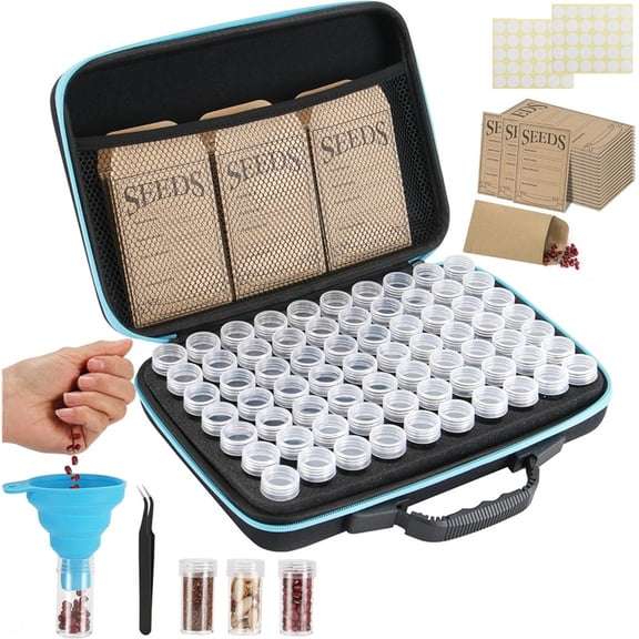 70 Slots Seed Storage Organizer, Garden Seeds Saver Kit Seed Organizer with 20 Seed Envelopes, Write Label, Funnel