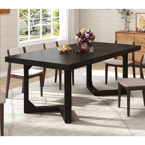 71" Solid Wood Dining Table for 6 to 8 People, Mid Century Modern Rectangular Dining Room Table with Geometric Legs, Heavy Duty Wooden Kitchen Table for Home Office